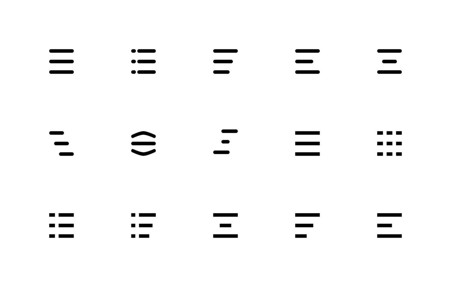 menú icono colocar. menú bar iconos ui icono colocar. vector