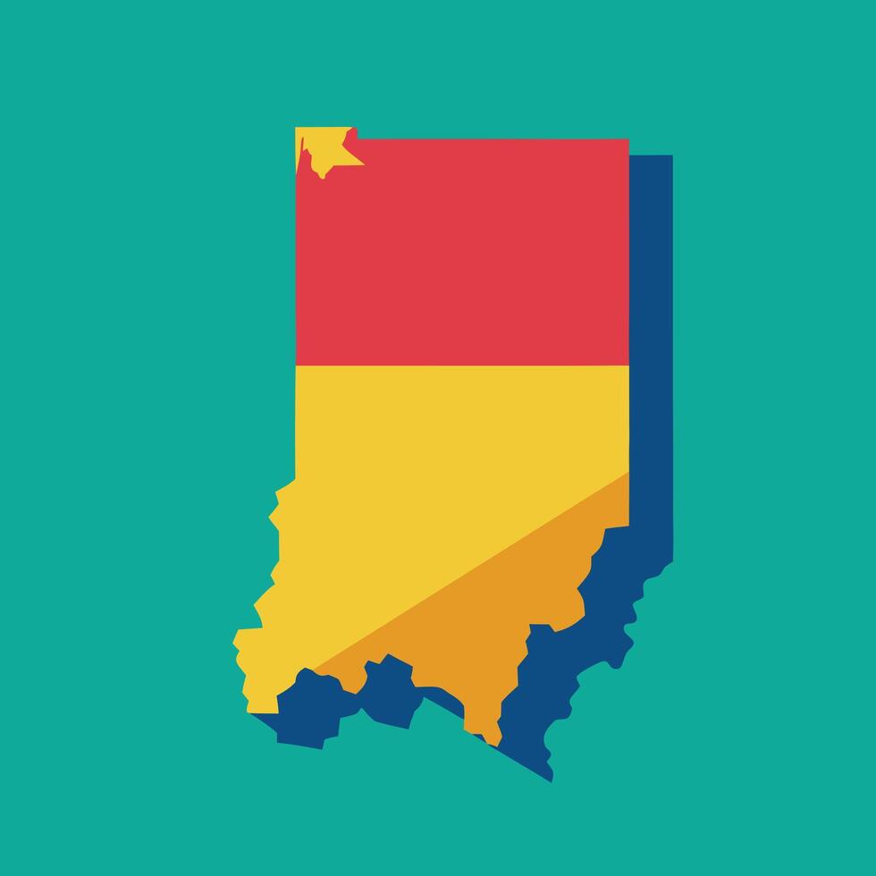 Illustration of an isolated long shadow indiana map with the flag vector