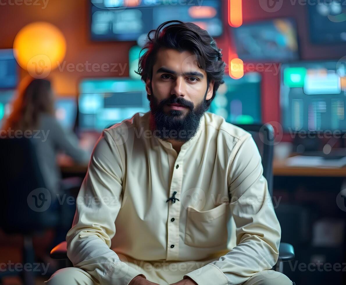 Confident Professional in a Busy Studio photo
