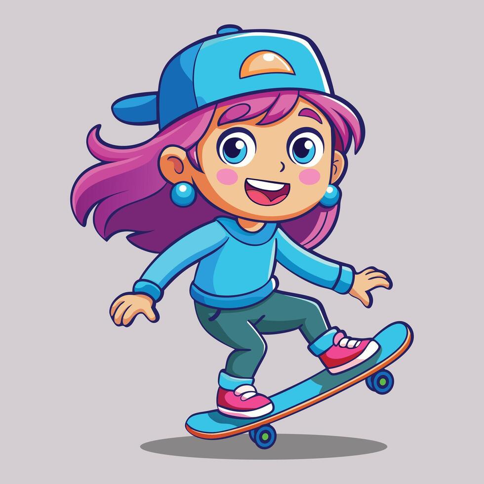 A Cartoon drawing of a girl on a Mascot Roller skateboard vector