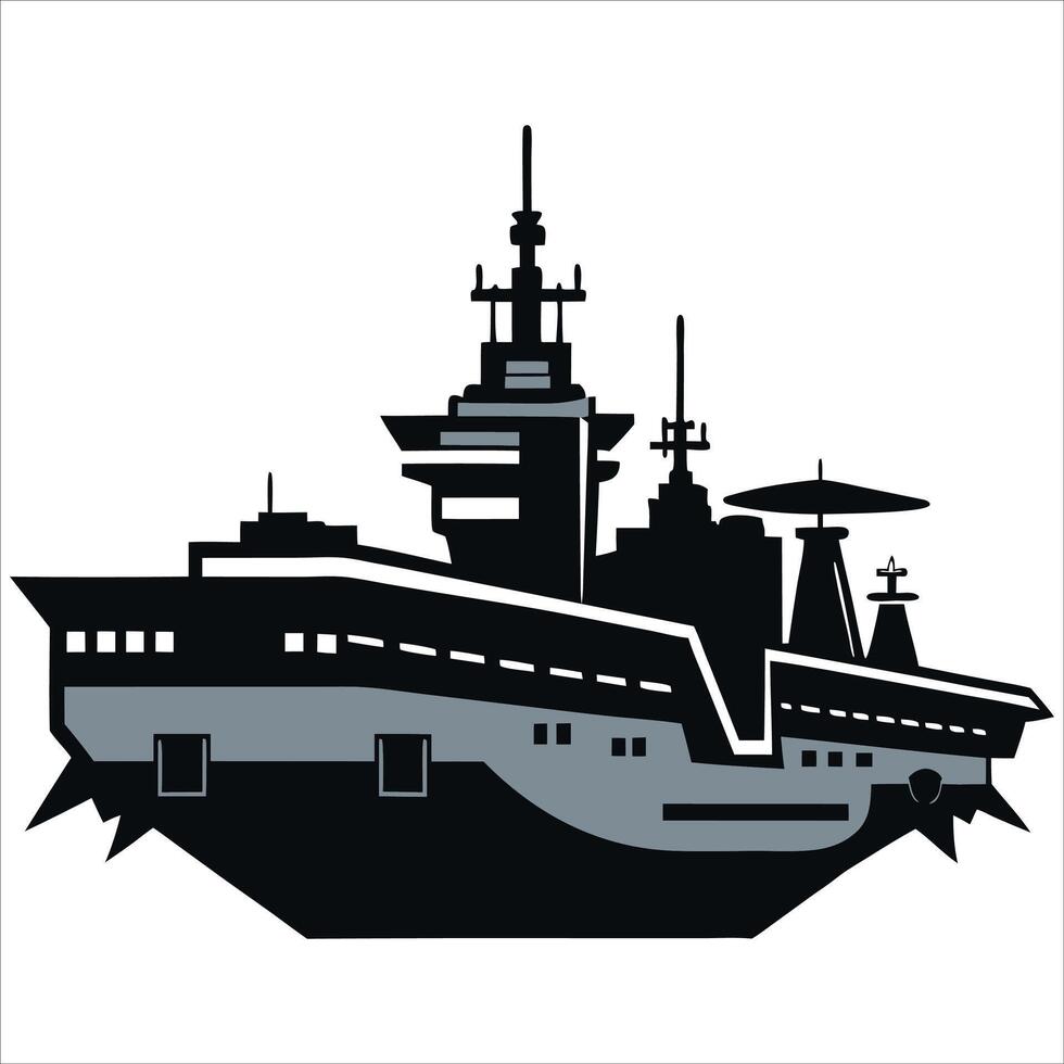 Aircraft Carrier Silhouette in Vibrant Colors. vector