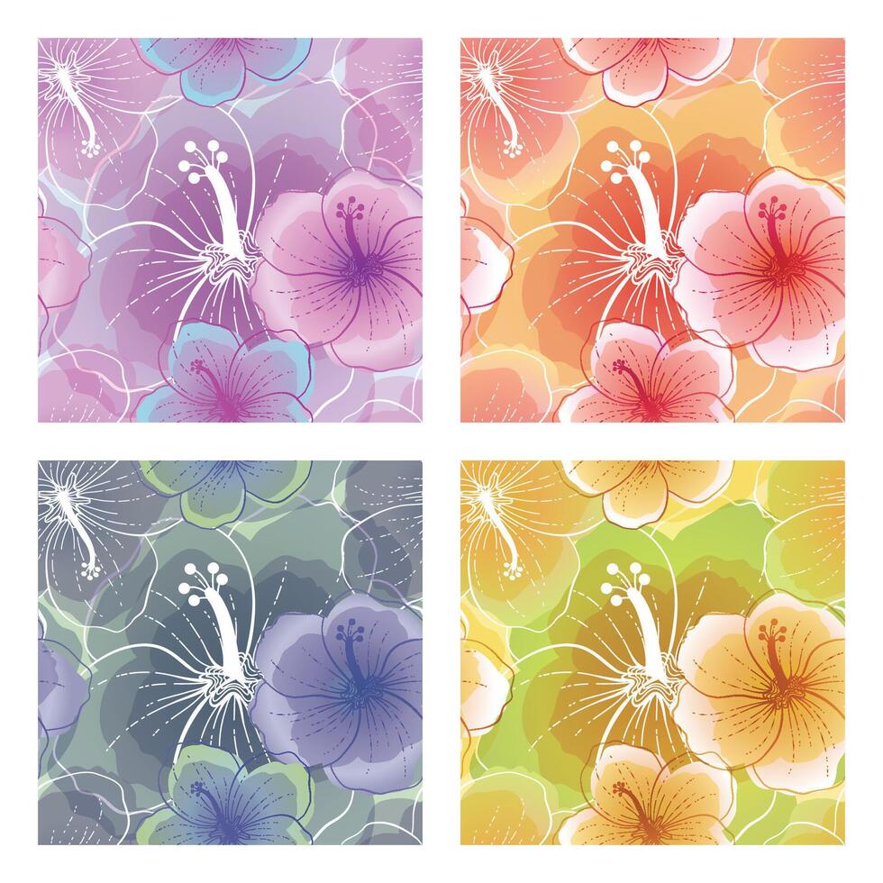 Seamless patterns with hibiscus flowers vector