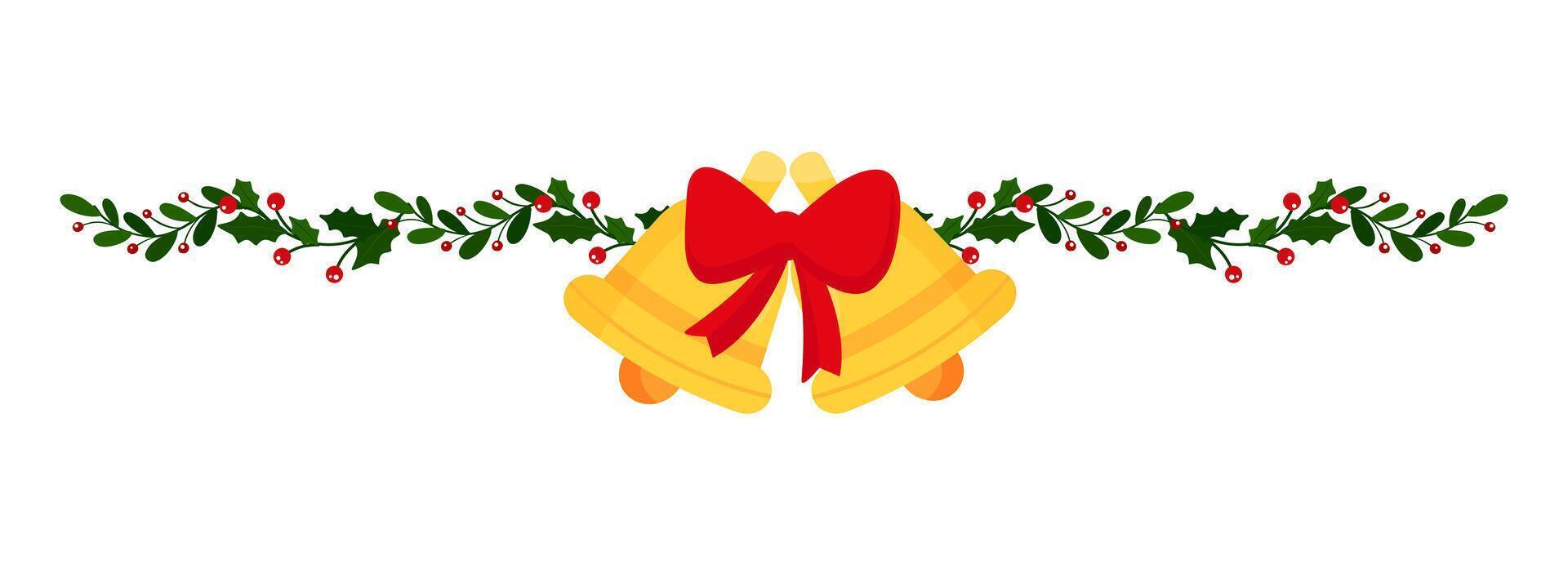Christmas decoration with bells. Christmas branches. graphics vector