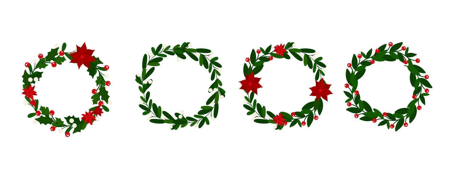 Collection of Christmas wreaths. Christmas decor. vector
