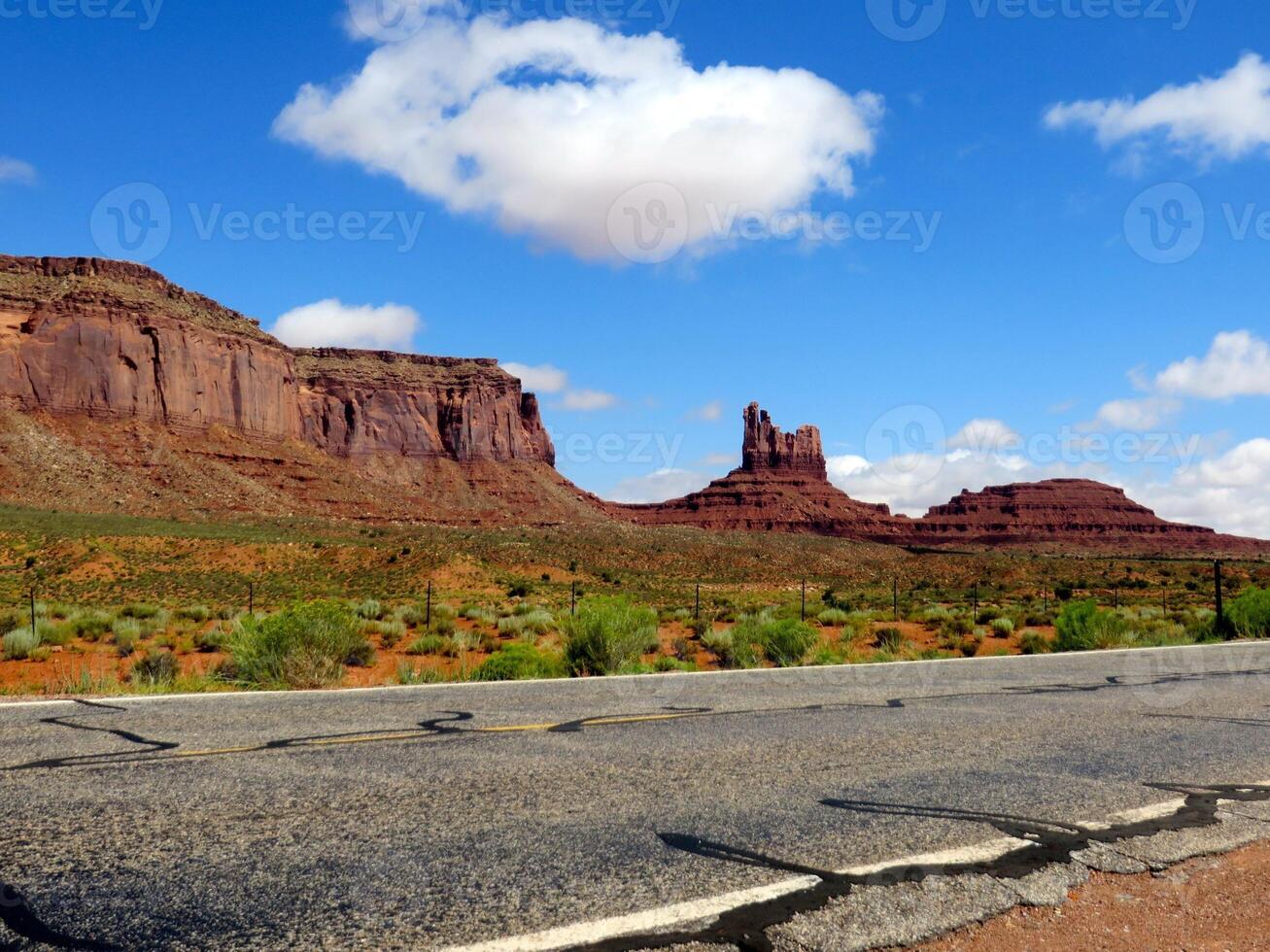 Southwestern Highway Landscape, Rocky Buttes near Monument Valley, Wild West photo