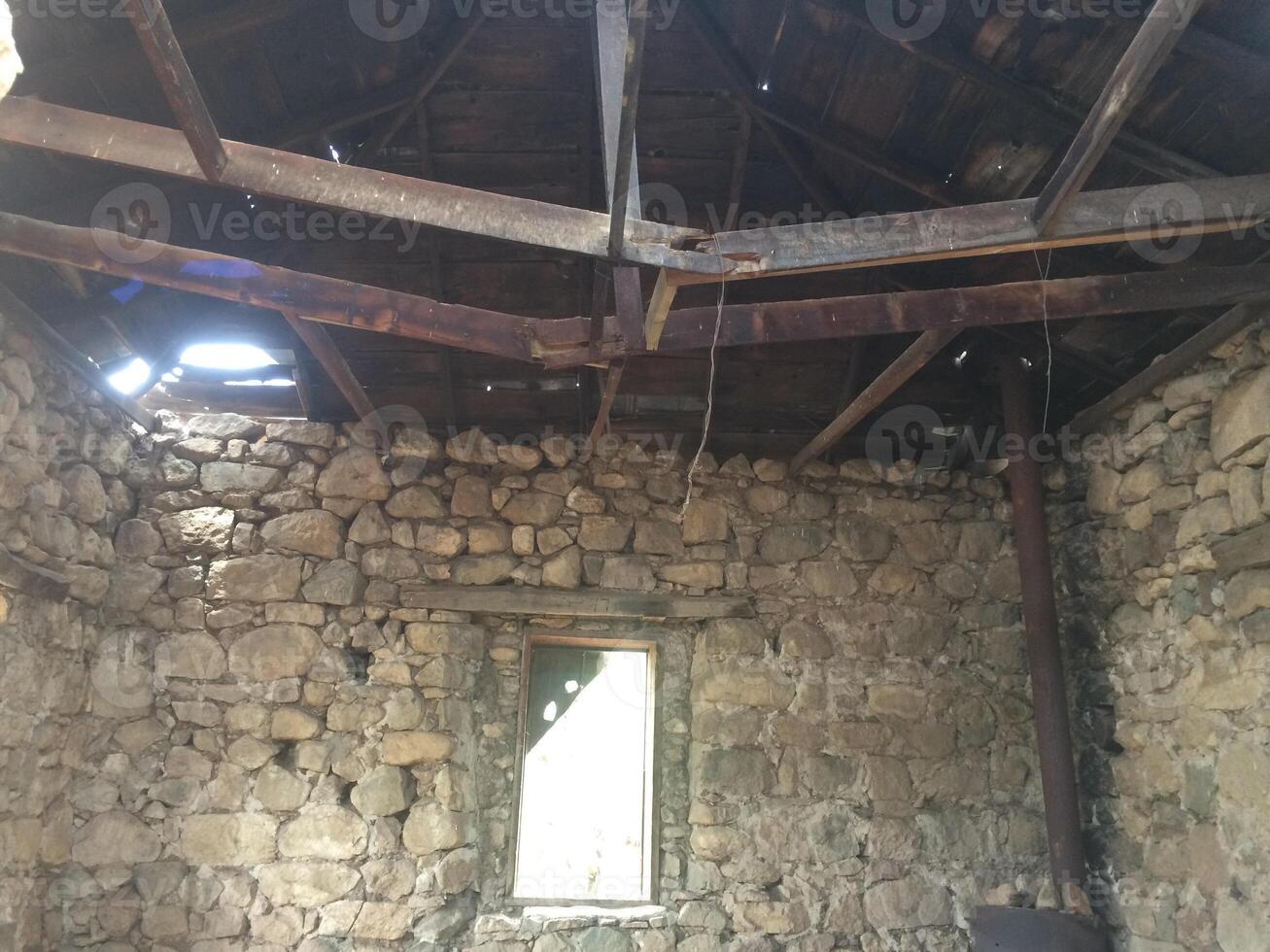 Ceiling Inside an Abandoned Stone Cabin in Arizona Desert photo
