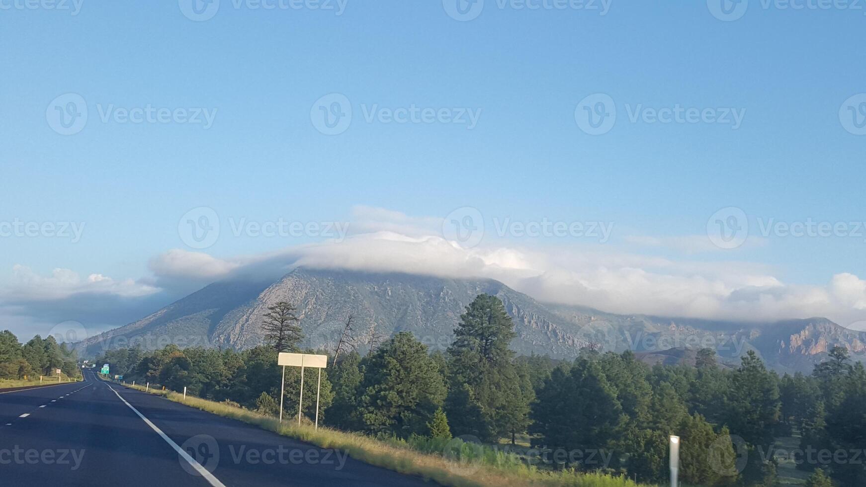 Humphreys Peak with Top in the Clouds, View from Interstate 40, Flagstaff, AZ photo