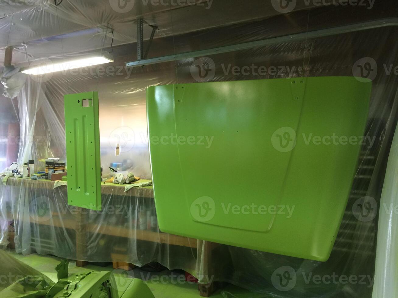 Auto Body Work, Door and Hood, Lime Green Paint Job, 1990s Vehicle photo