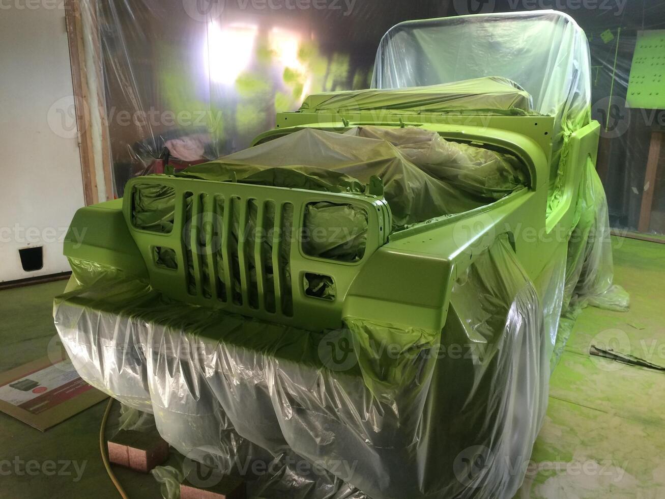 Front View, Auto Body Restoration, Lime Green Paint Job, 1990s Vehicle photo