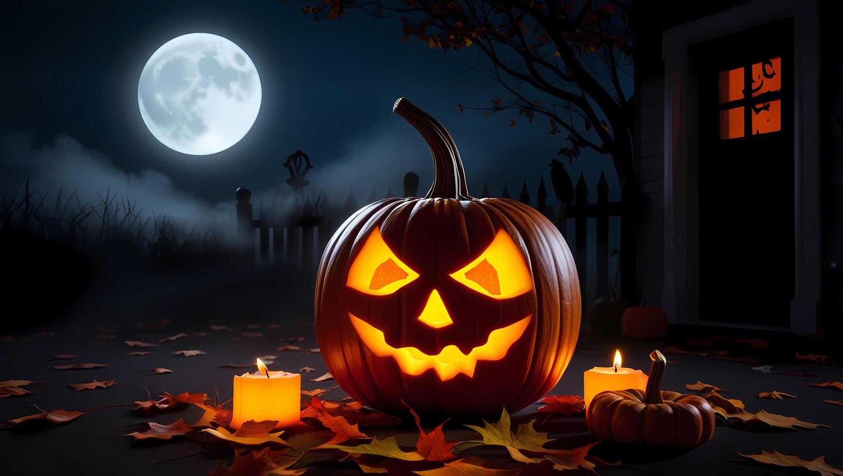 Halloween pumpkin with candle and jack o lantern photo