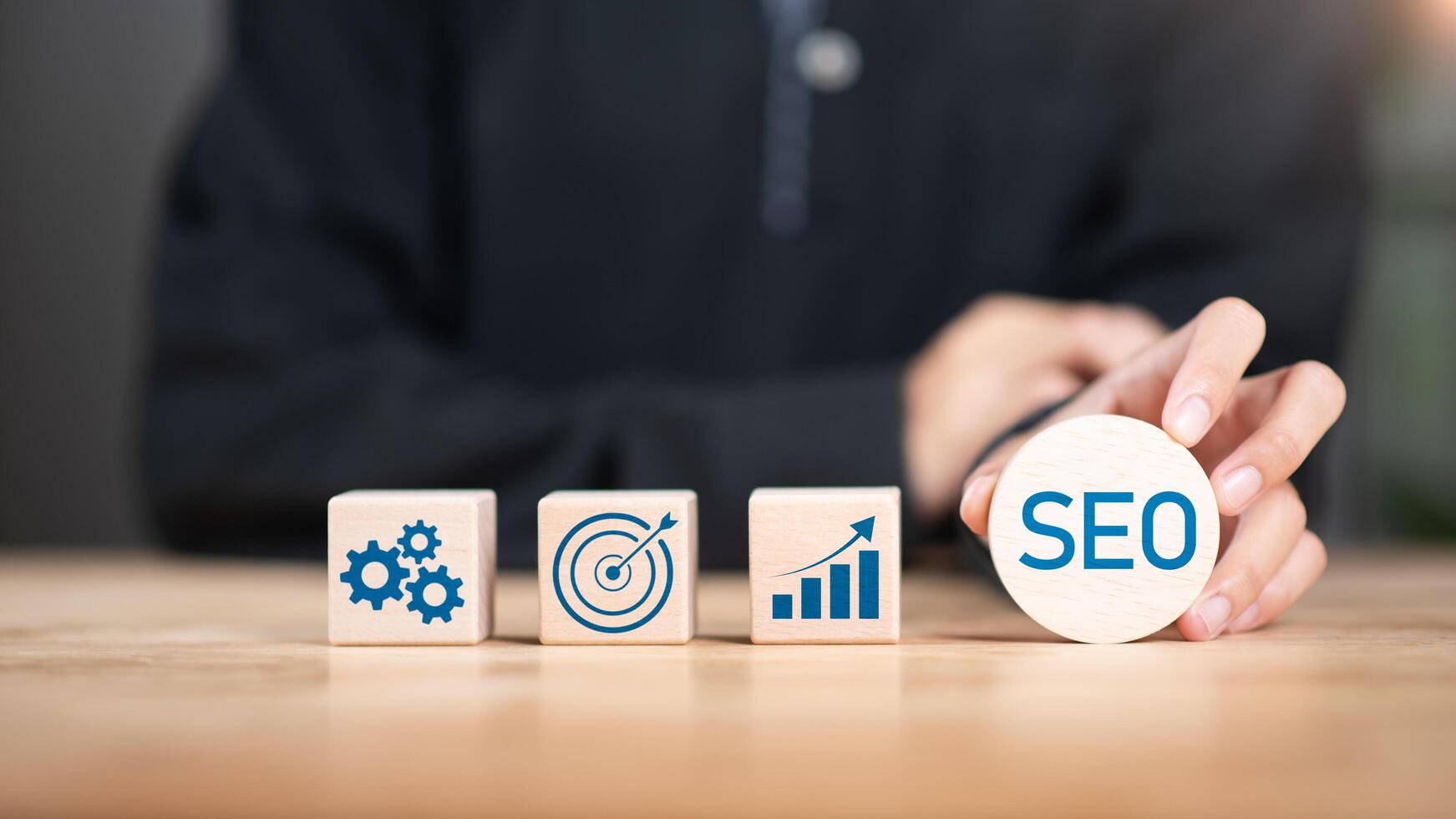 Marketer showing SEO concept,optimization analysis tools, search engine rankings, social media sites based on results analysis data,Website Search Optimization ,Interesting web rankings from visitors photo