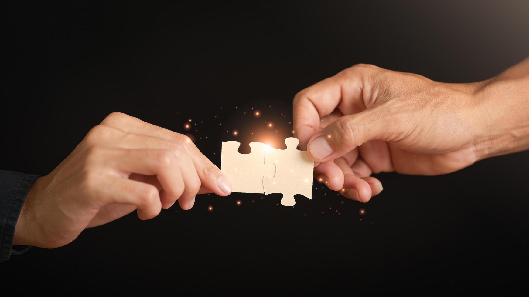 Businessman holding a puzzle piece to find a business solution ,Connecting success and problem solution from creativity ,strategic planning to develop organization into future ,leadership strategies photo