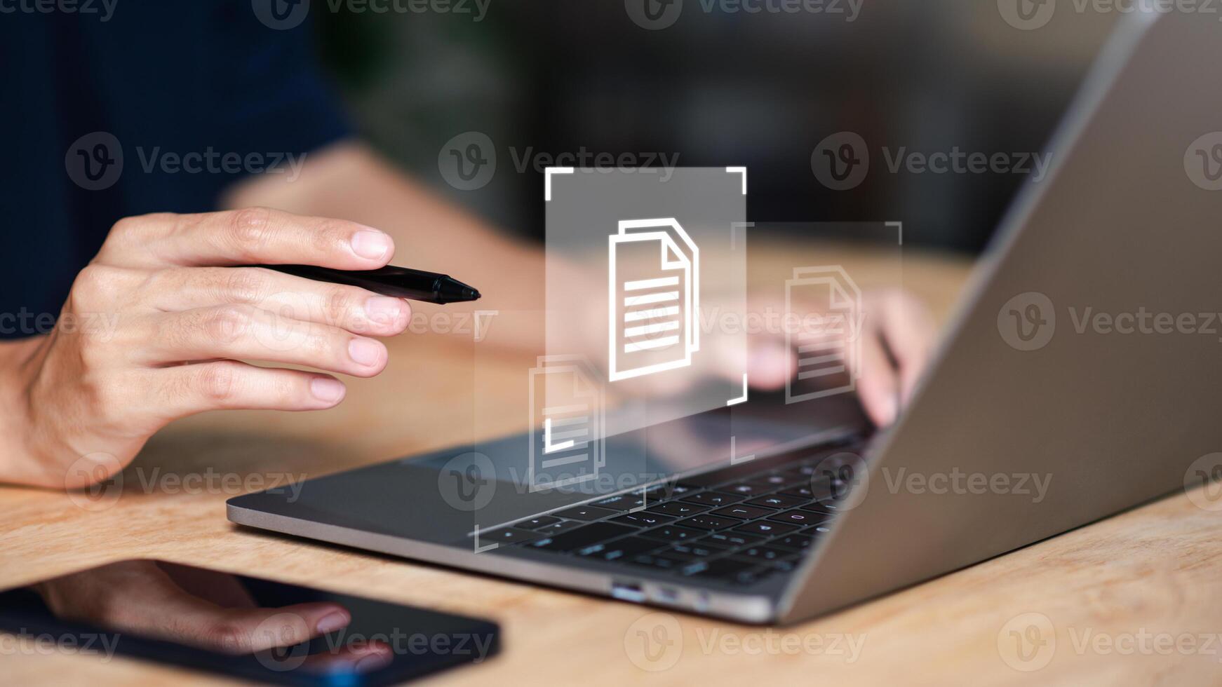 Accountant showing office document auditing concept ,plan review process and assess correctness ,Management of important document storage of organization ,document system ,accountant Audit documents photo