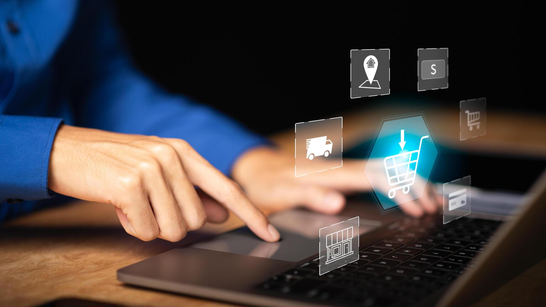 Online shopping or e-shopping concept ,Consumer society,Shopping service on online web and offers home delivery ,online business growth ,making promotion 24 customer service to meet customer needs photo