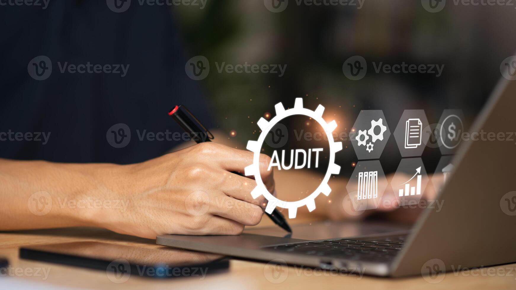 Accountant showing office document auditing concept ,plan review process and assess correctness ,Management of important document storage of organization ,document system ,accountant Audit documents photo