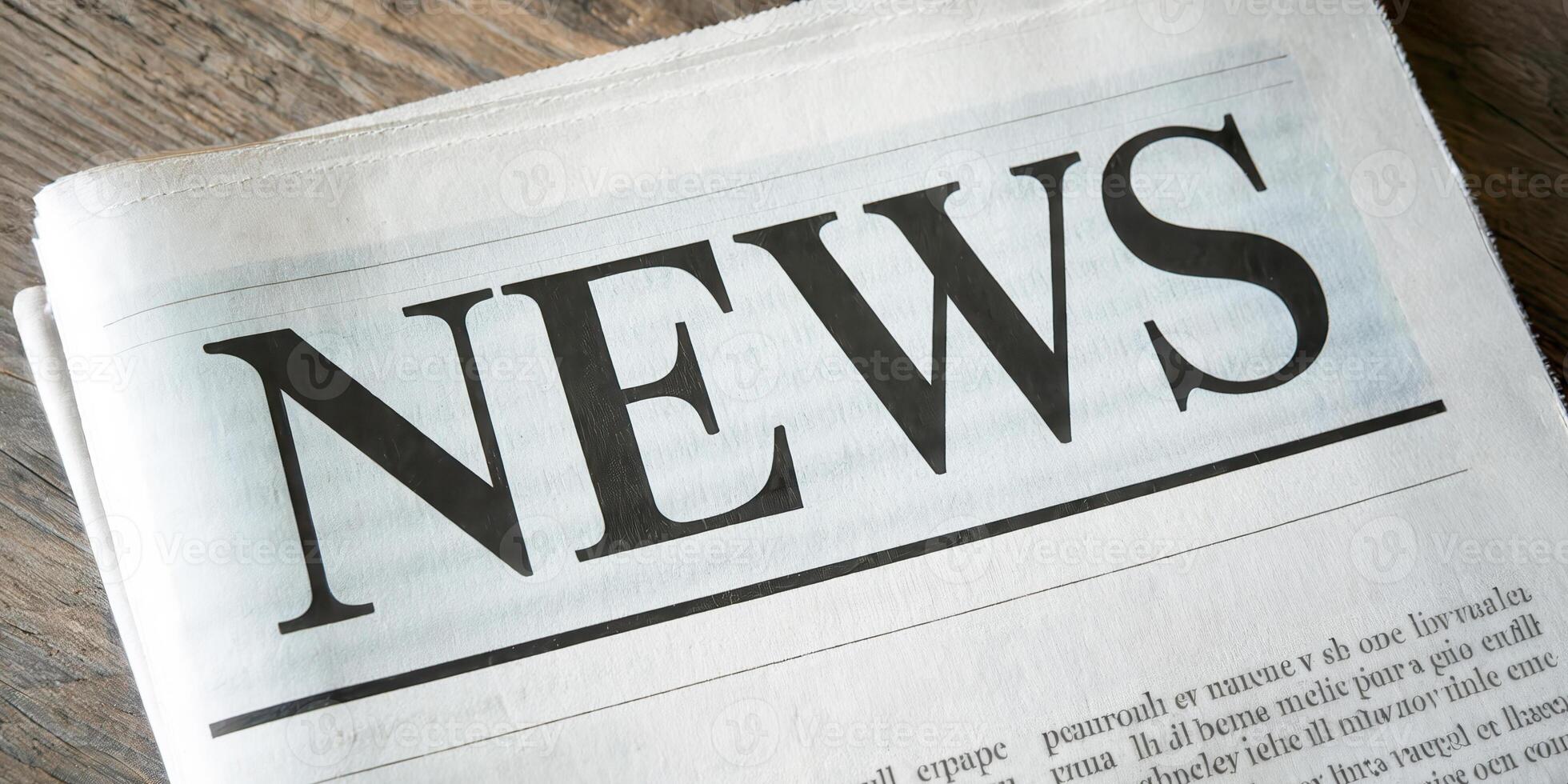 Newspaper with headline news lying on wooden desk as web banner or header photo