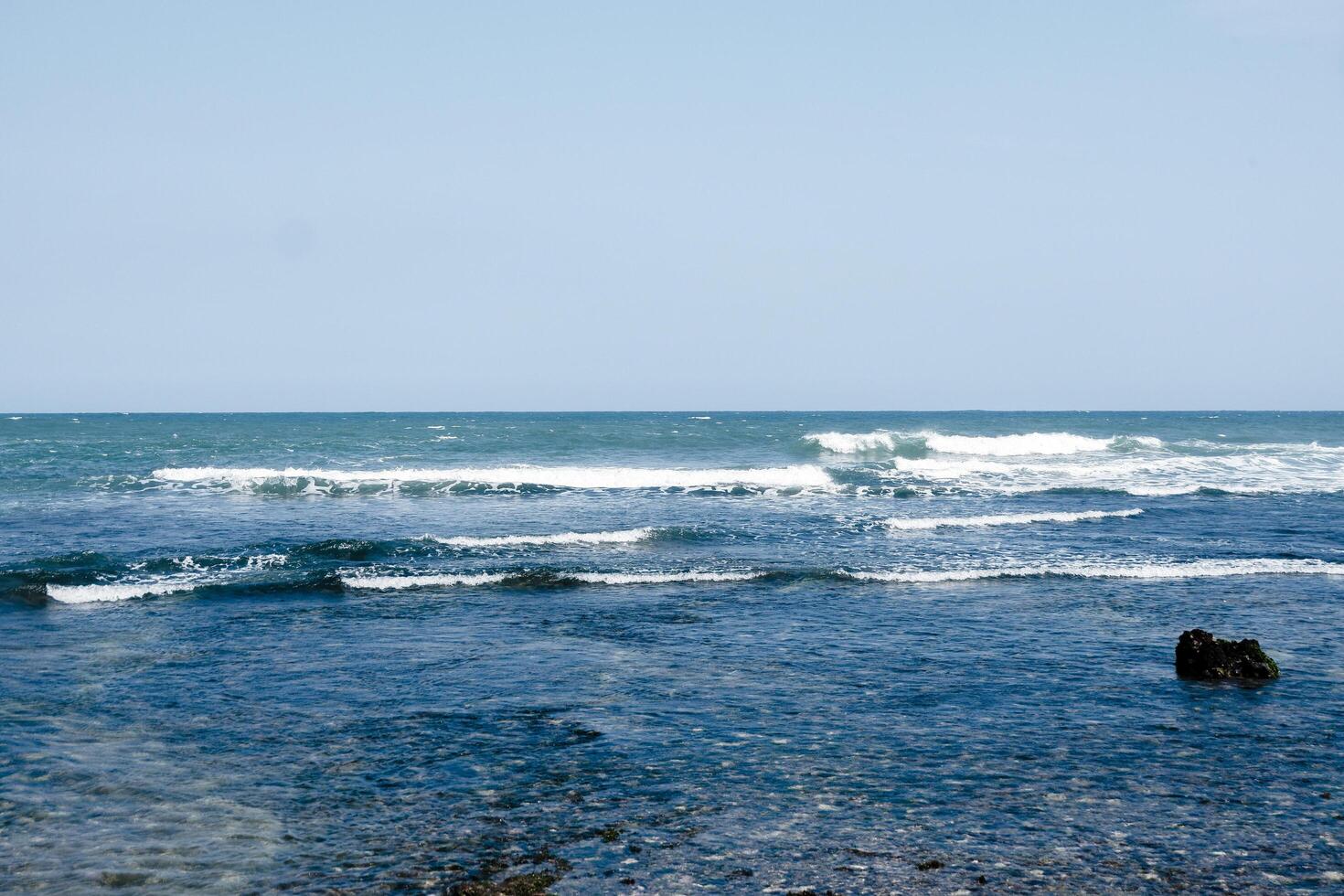 a person standing on the shore of a body of water photo