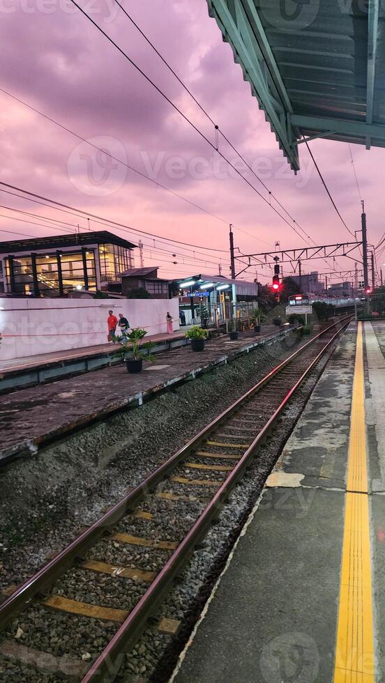 Railway station in the evening, Jakarta, Indonesia, Asia photo