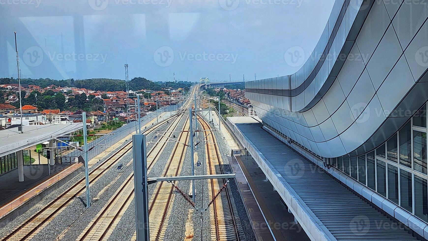 a view of a train track from an elevated platform photo