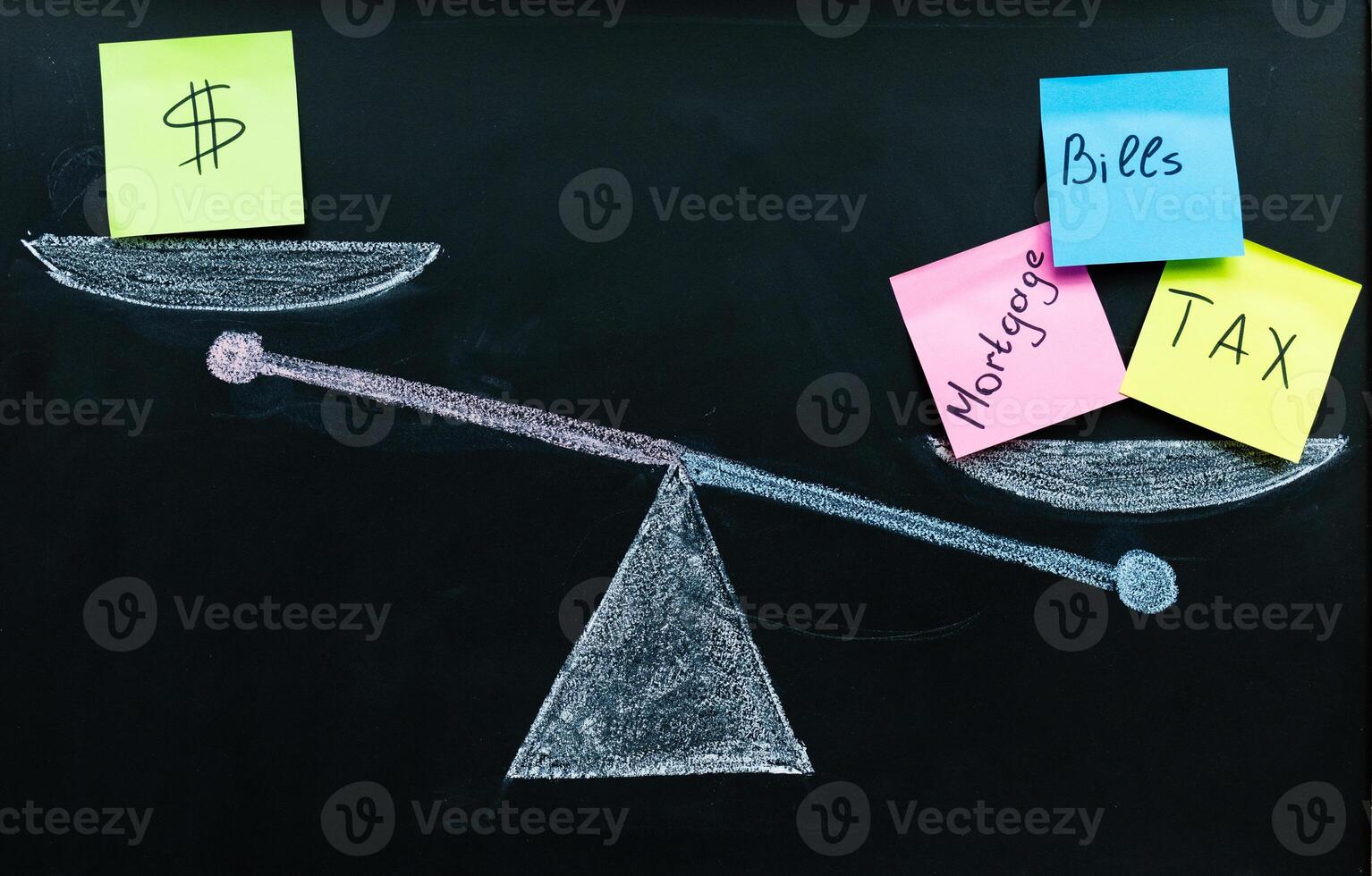 abstraction on the topic of income and bills. bills exceed income level, imbalance between income and expenses photo