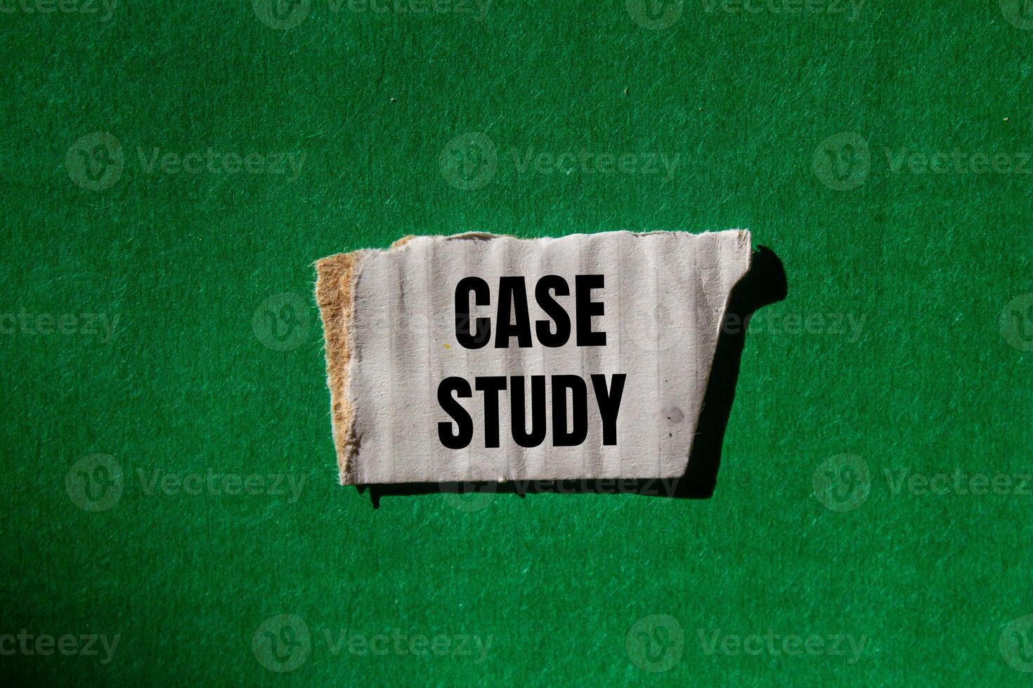 Case study message written on ripped torn white paper piece with green background. Conceptual case study symbol. Copy space. photo