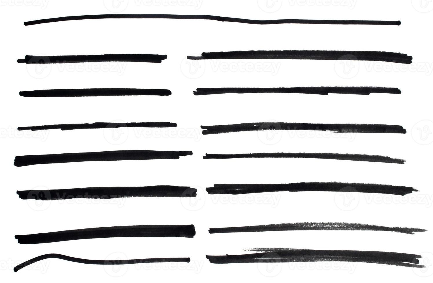 Set of black hand drawn marker pen stroke line isolated on white background design element doodle scribble underline photo