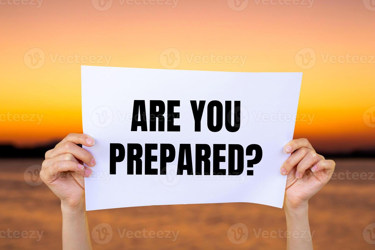Are you prepared question written on white paper with blurry lake background. Conceptual are you prepared question symbol. Copy space. photo