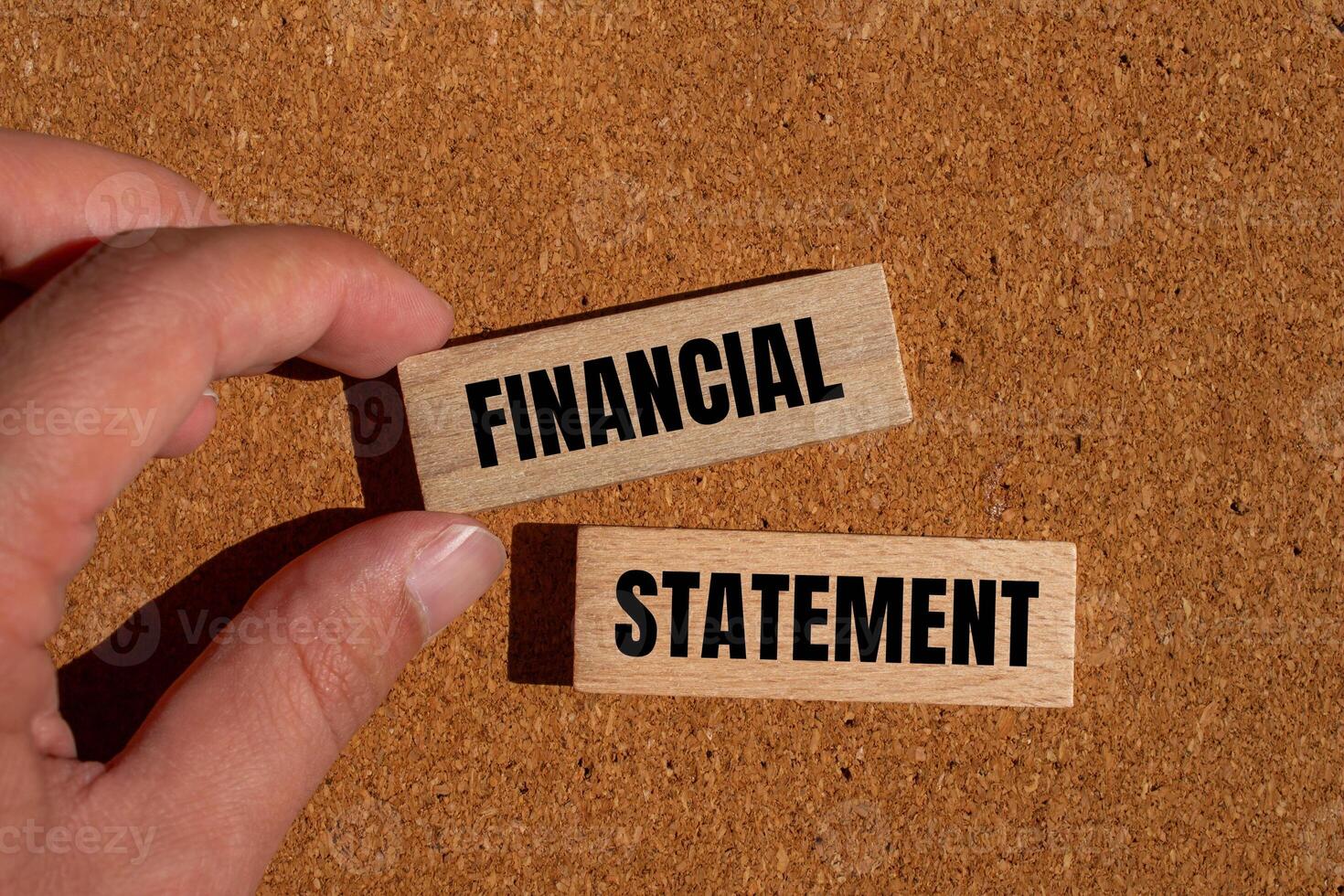 Financial statement message written on wooden blocks with brown background. Conceptual financial statement symbol. Copy space. photo