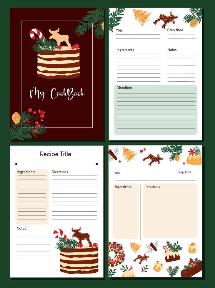Vertical pages for notes about preparation homemade desserts. Blank hand drawn template for recipe book. vector