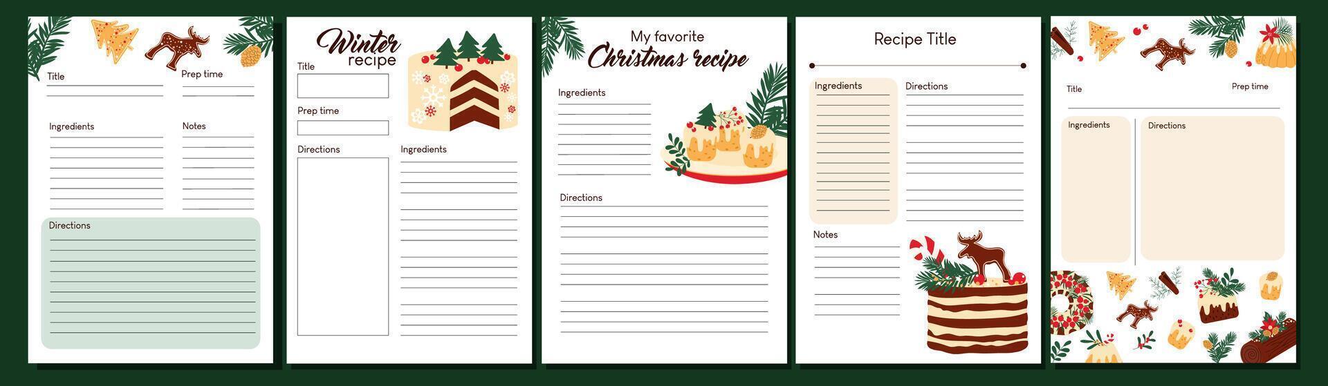 Vertical templates for making notes about cooking homemade desserts. Blank food recipe preparation page. vector