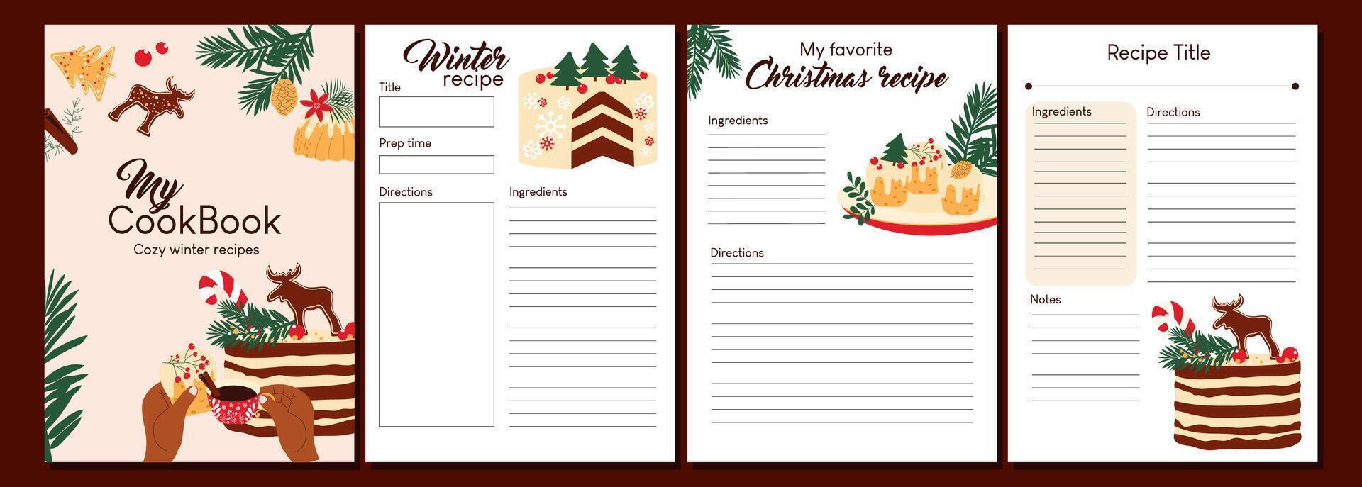 Vertical pages for making notes about cooking homemade desserts. Blank template for cook book. vector