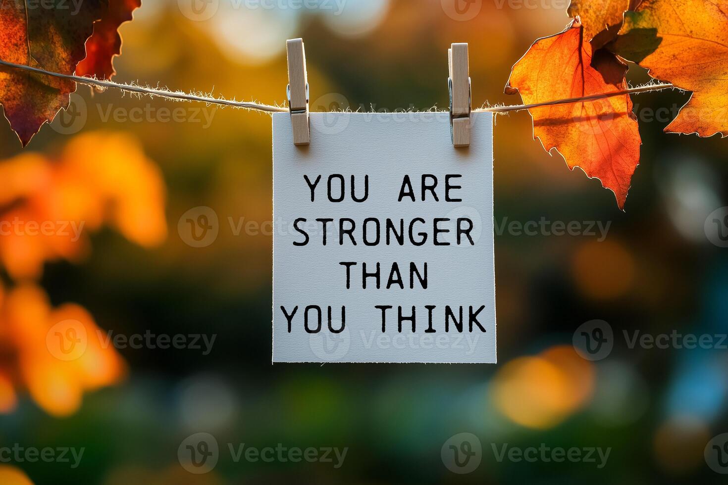 You are stronger than you think message written on paper hung with clothespins photo