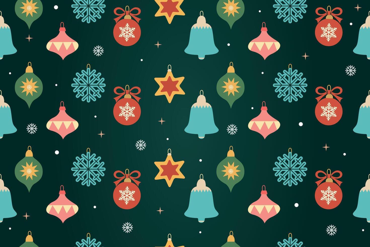 Christmas seamless pattern. Xmas abstract background with Christmas decoration, holiday balls, snowflakes and stars. Minimalistic design for wallpaper, wrapping paper, cover design. vector