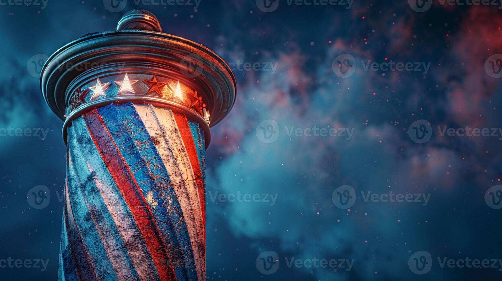 A barber pole with a red, white and blue striped pole photo