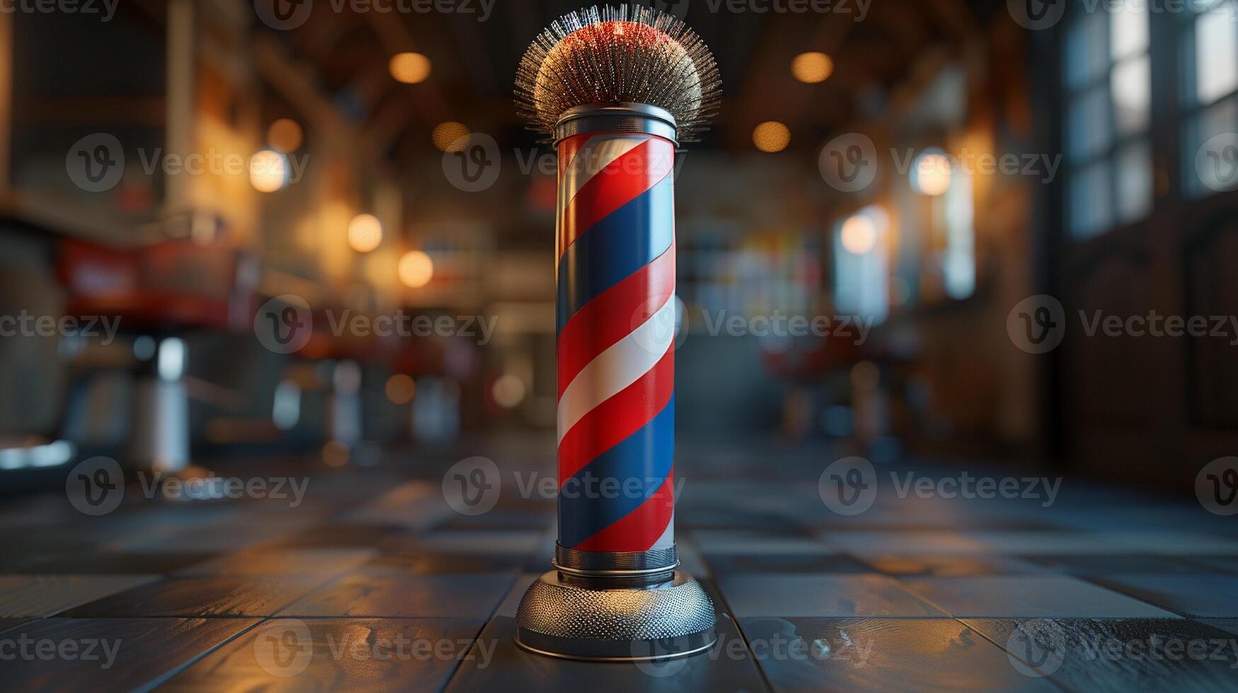 A barber pole with a red and blue striped pole photo