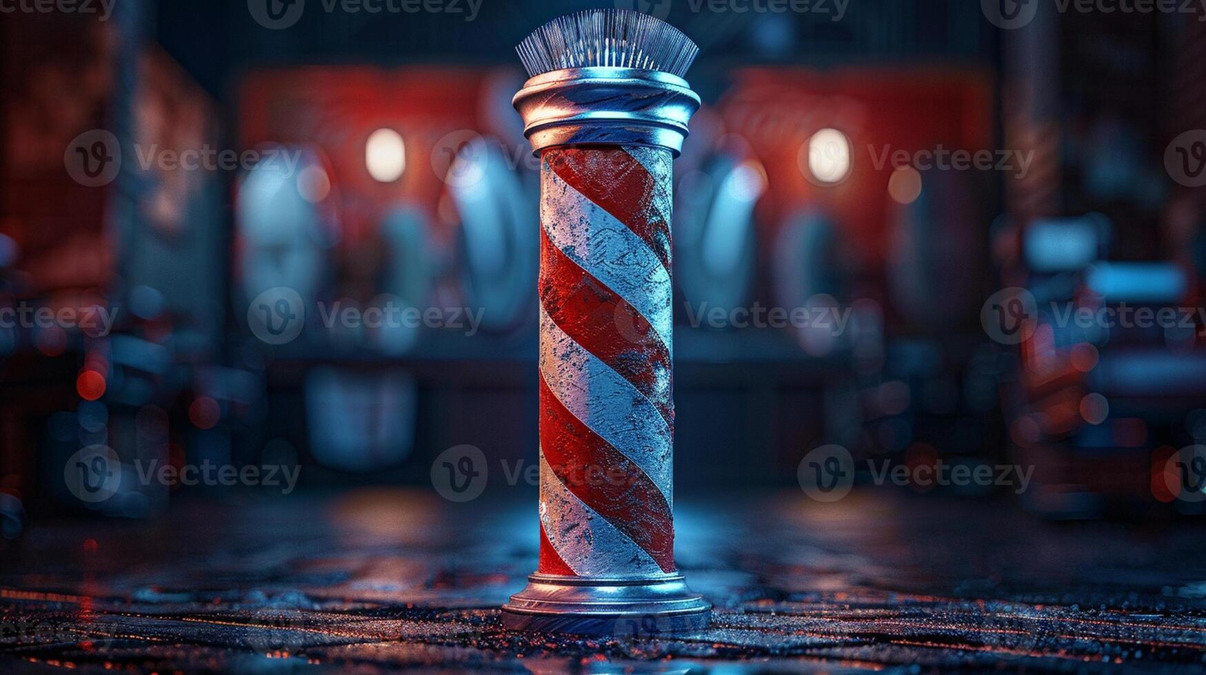 Barber pole in the middle of a dark room photo