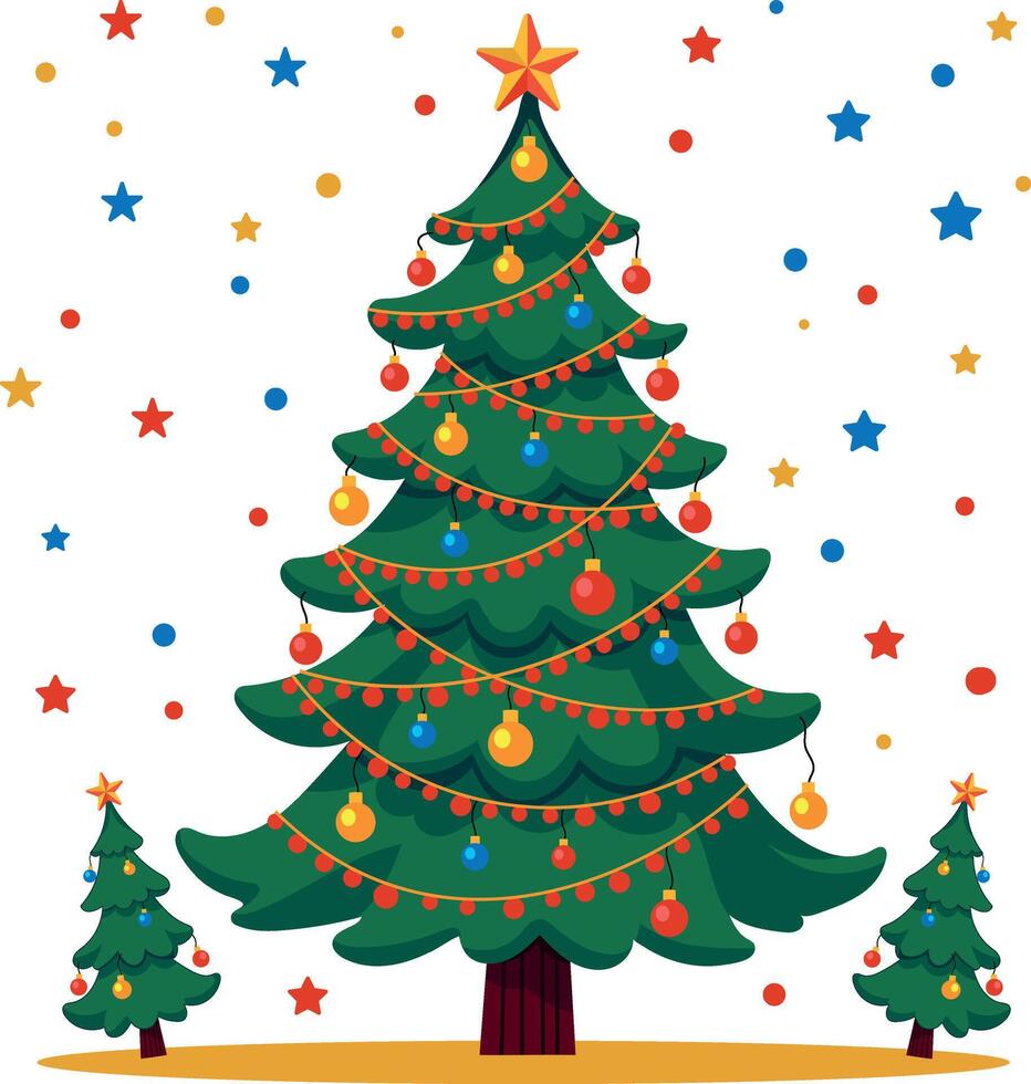 decorative Merry Christmas tree illustration with colorful bulbs and ornaments isolated on white background vector