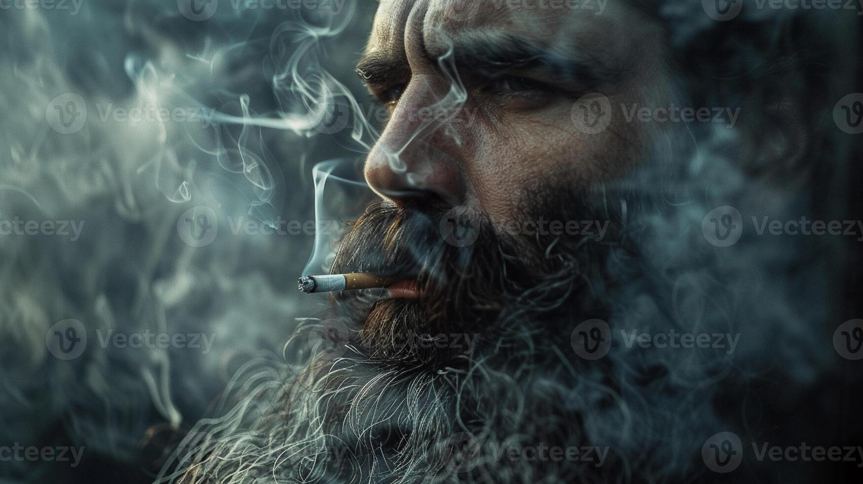 A man with a beard and a cigarette in his mouth photo