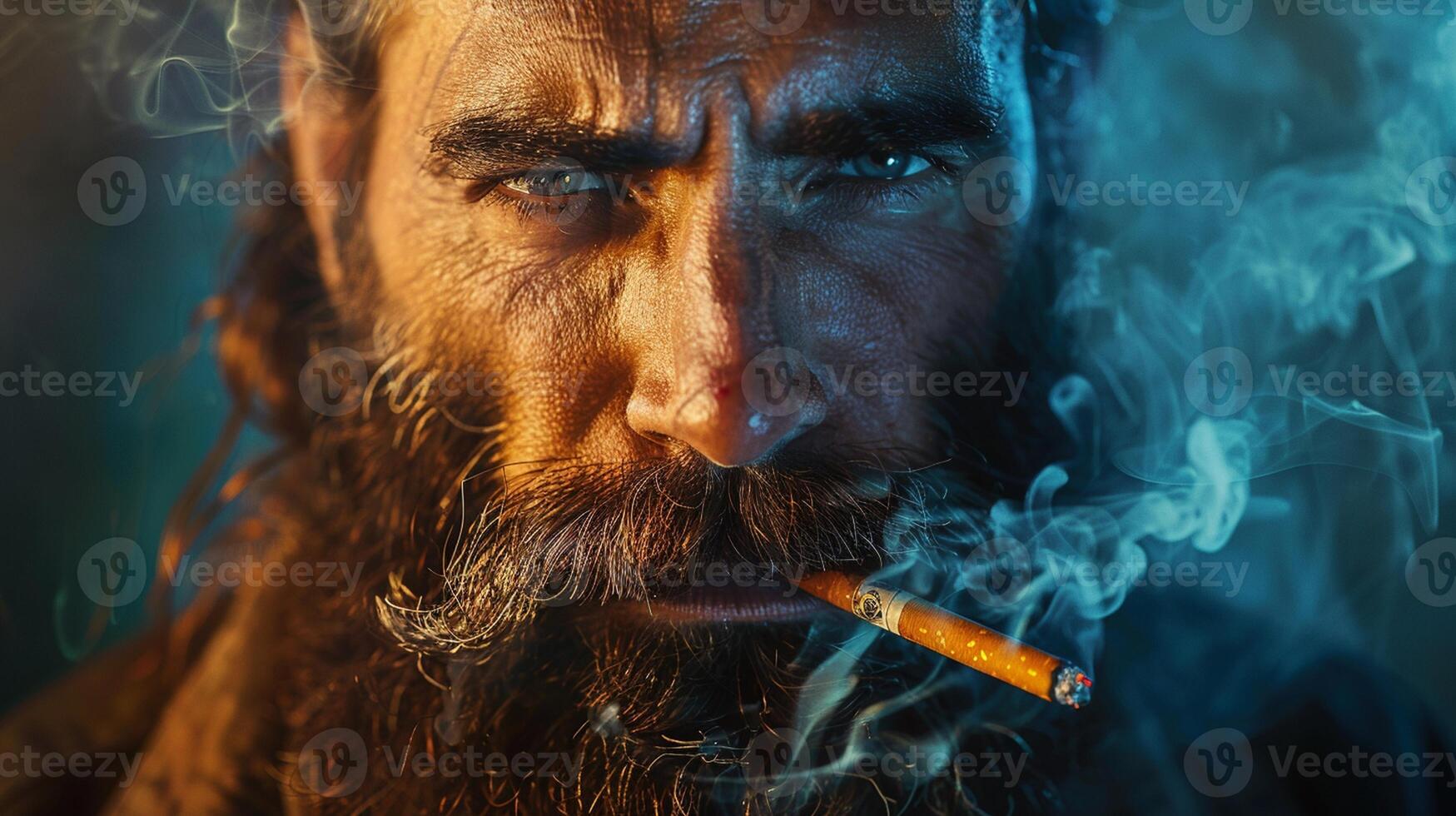 A man with a beard and a cigarette in his mouth photo