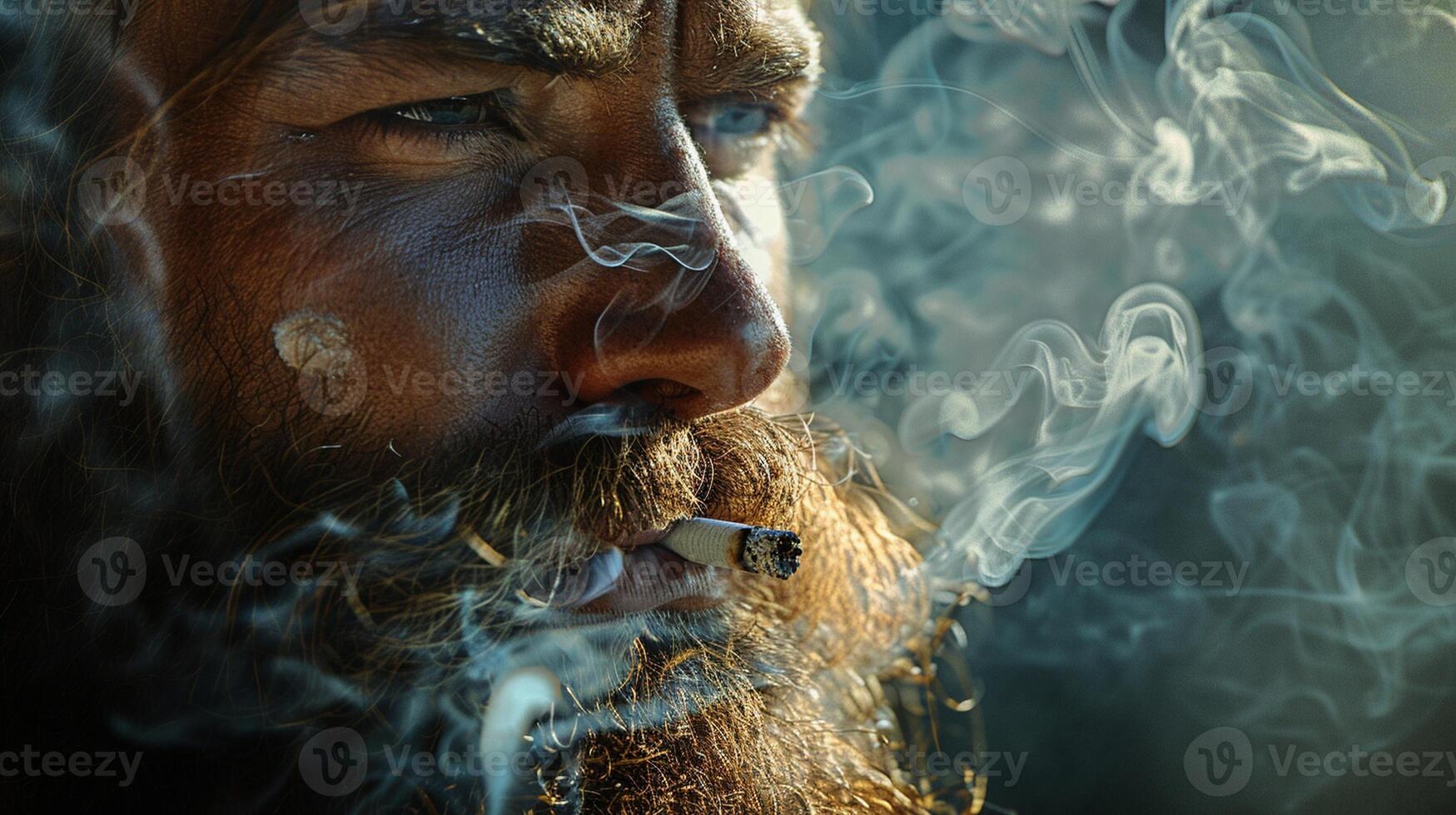 A man with a beard and a cigarette in his mouth photo