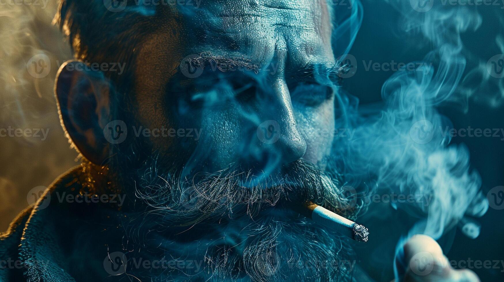 A man with a beard and a cigarette in his mouth photo