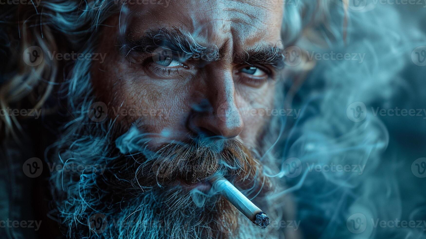 A man with a long beard and a cigarette photo
