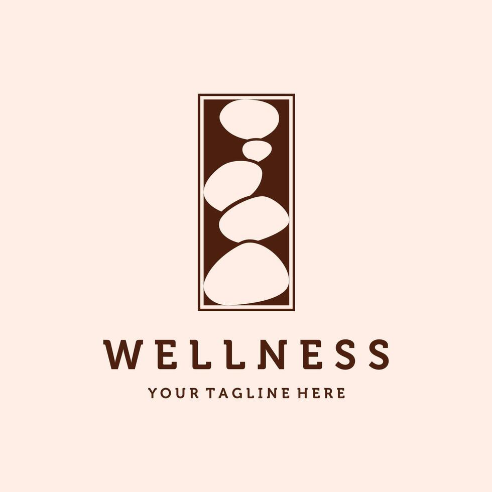 Balanced Stone or Balancing Rock Logo Illustration Design. Vintage Hand Drawn Rock Balancing Logo Template. Simple Modern Minimalist Balancing Zen Stones Illustration Logo Concept. vector