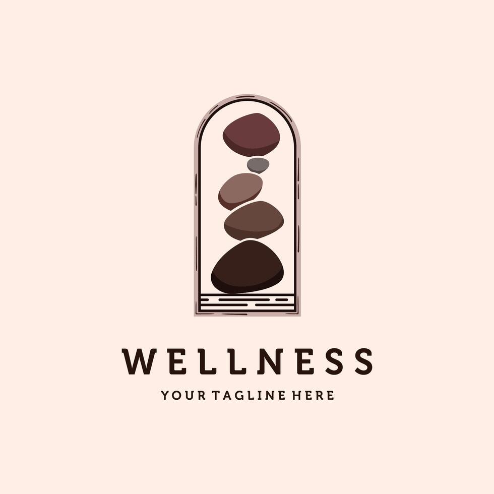 Balanced Stone or Balancing Rock Logo Illustration Design. Vintage Hand Drawn Rock Balancing Logo Template. Simple Modern Minimalist Balancing Zen Stones Illustration Logo Concept. vector