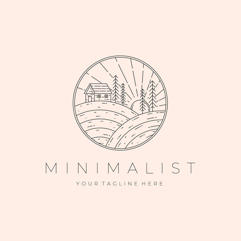 Minimalist Landscape Linear Logo Illustration Design, Outdoor Logo Design vector