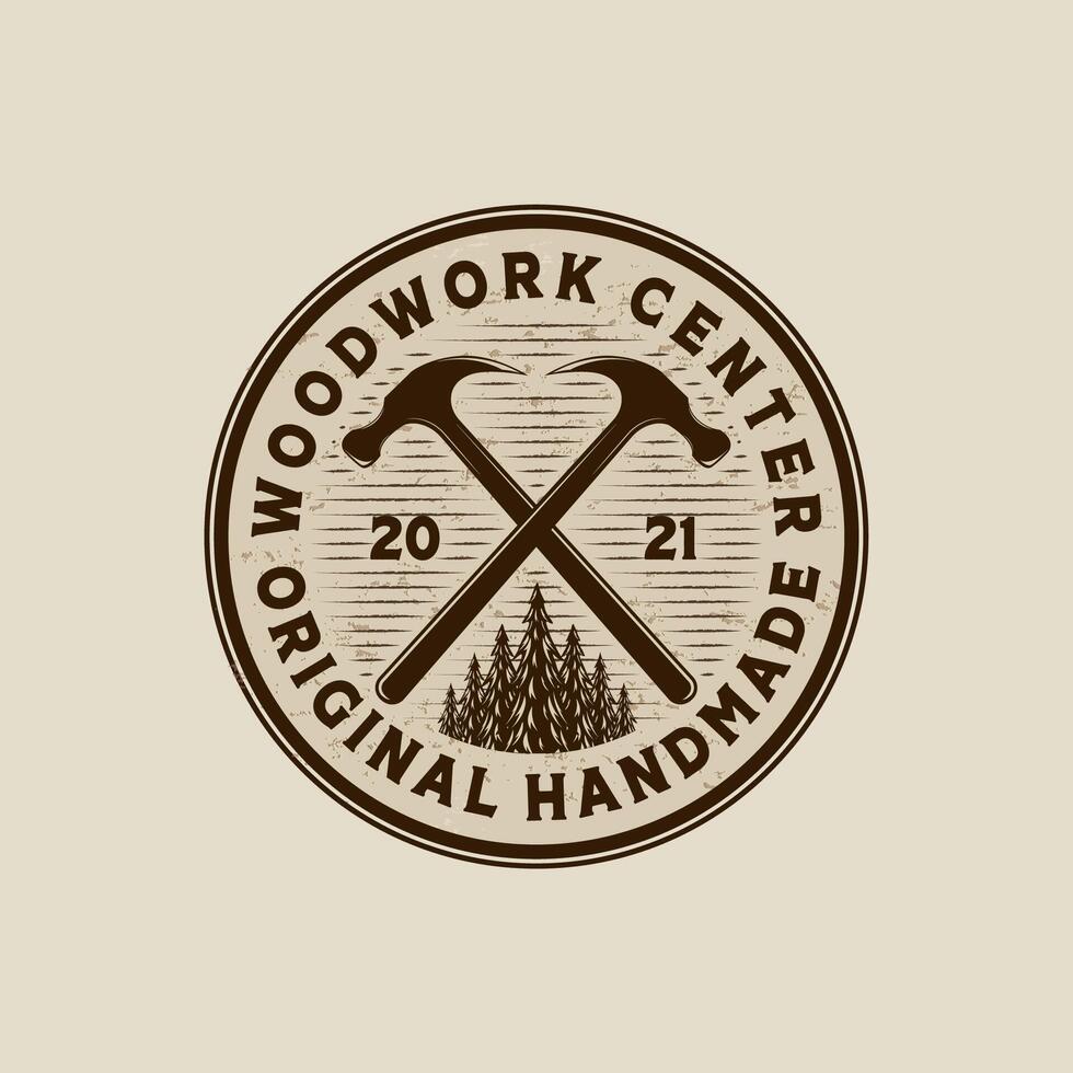 Woodwork Illustration Logo Design. Woodwork Logo Template for Wood Master, Sawmill and Carpentry Service. Hammer Logo Concept Inspiration vector