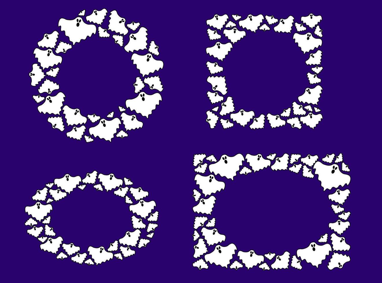 Cartoon Halloween holiday frames and borders round circle and oval. Spooky and fun frameworks with ghosts. Playful, colorful Hallowmas decor set vector