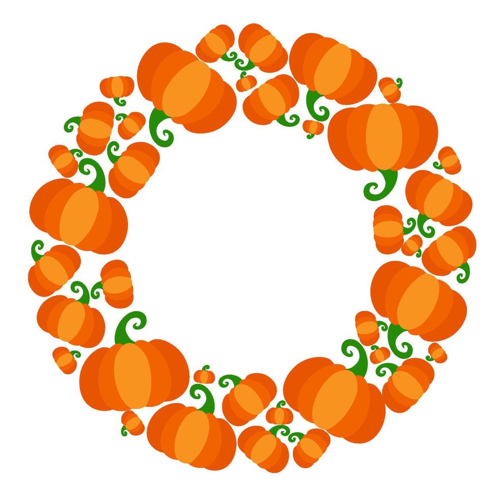 Harvest day, thanksgiving day, halloween cartoon round circle frame with pumpkins. Template for creating postcards, holiday flyers, advertisements vector