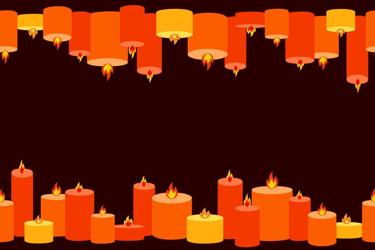 Scented orange burning candles seamless pattern border. Design for printing, textiles, wrappers. Spa and aromatherapy halloween cartoon illustration vector