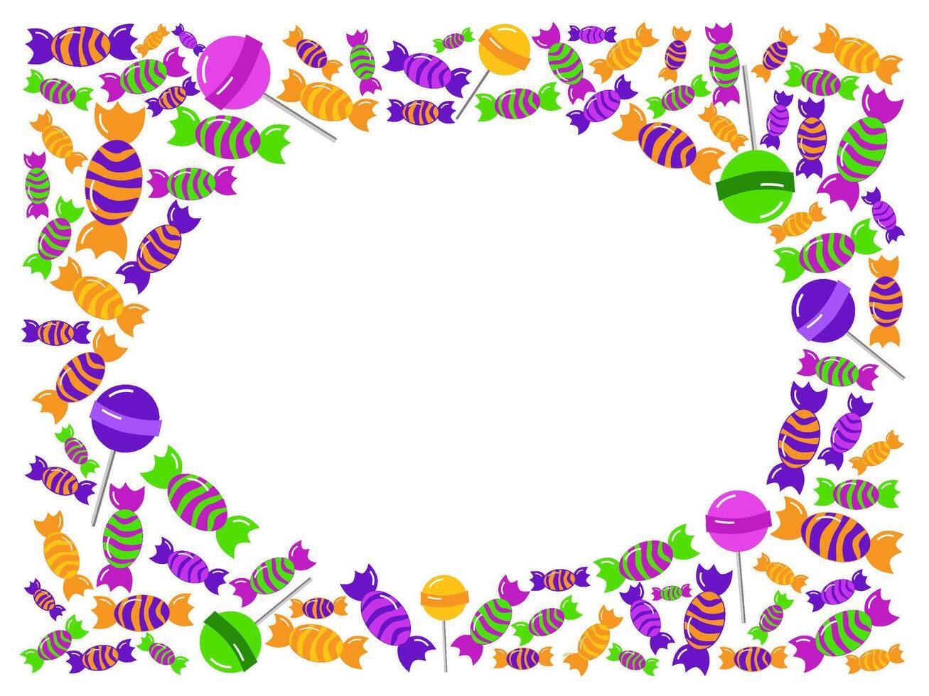 Oval template frame in rectangle for the text. round frame made of sweets and candies and lollipops . card for the happy sweetest day and Halloween. illustration vector